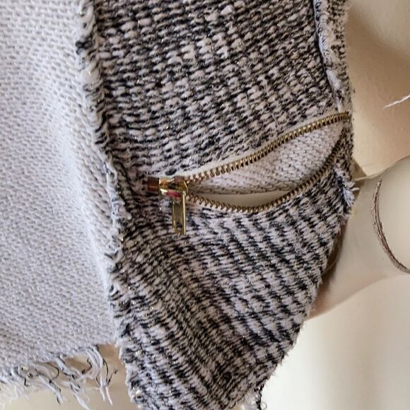 ANTHROPOLOGY Cottonaire fringe snap jacket zippered pockets Black cream Small - Picture 8 of 15